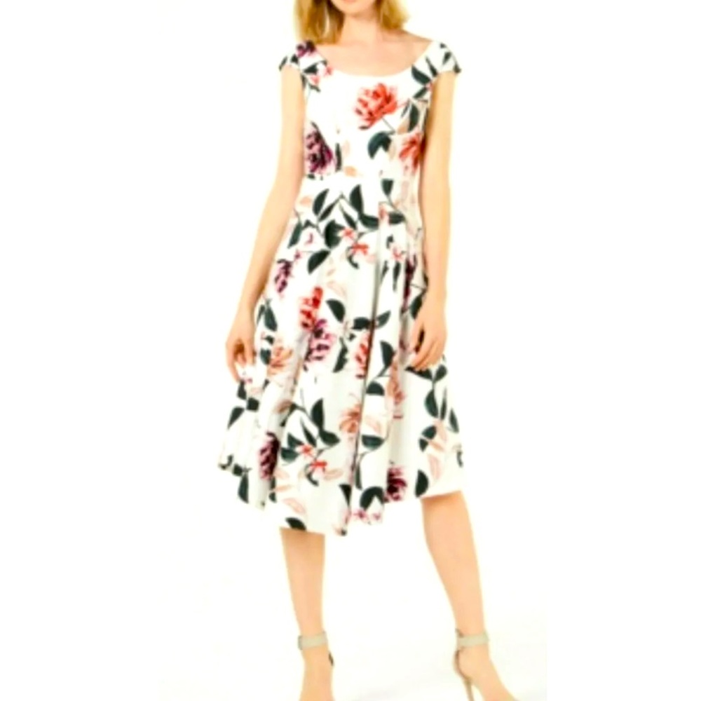 CALVIN KLEIN- floral off the shoulder dress.